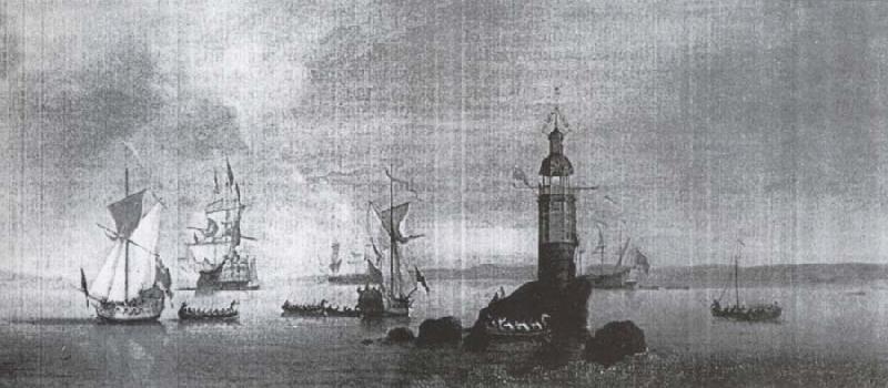 Monamy, Peter This is Manamy-s Picture of the opening of the first Eddystone Lighthouse in 1698 oil painting picture